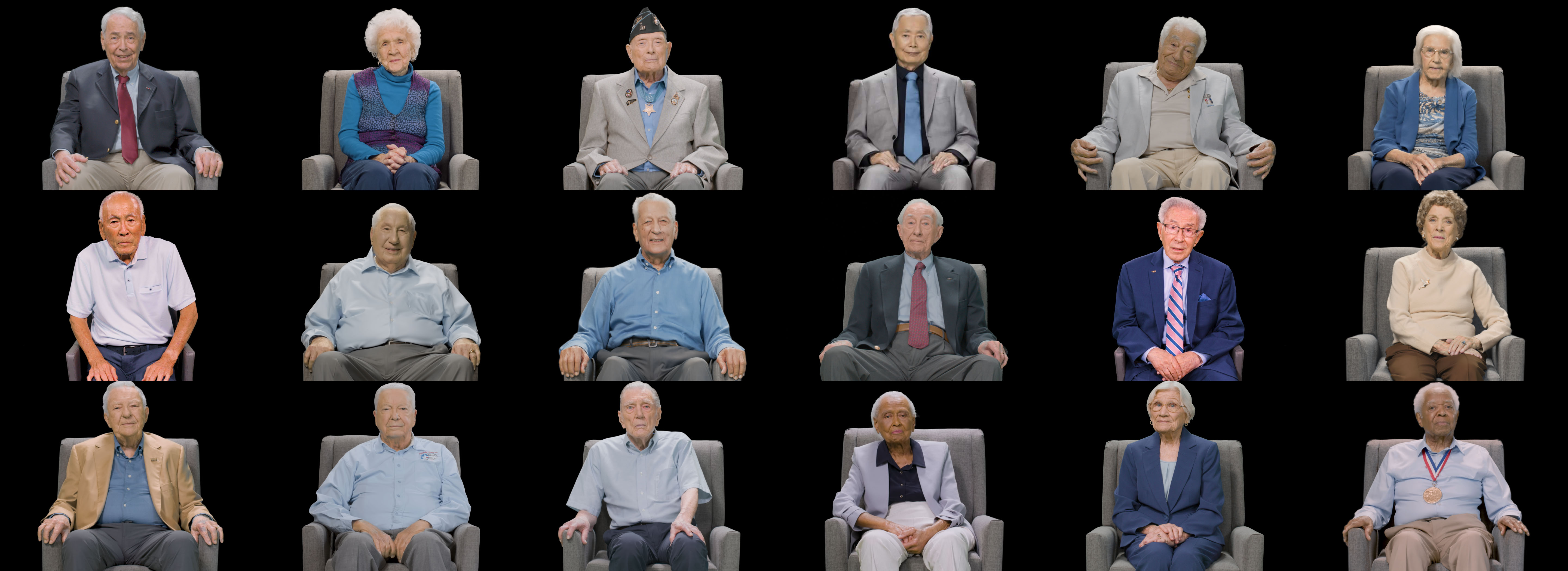 Headshots of 18 WW2 interviewees